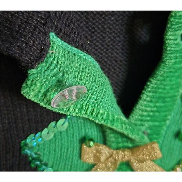 Vintage Lisa International Holiday Christmas Sweater Cardigan Sequin Bows XL - Picture 5 of 10